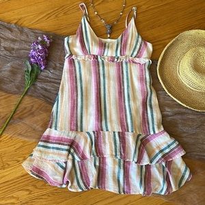 🌺 RAILS; Rare & Beautiful Striped Linen Ruffle Sundress in Misses Size Small!